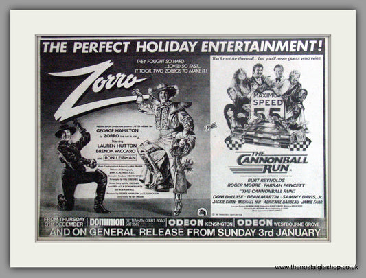 Zorro & The Cannonball Run. Original Advert 1982 (ref AD52323)