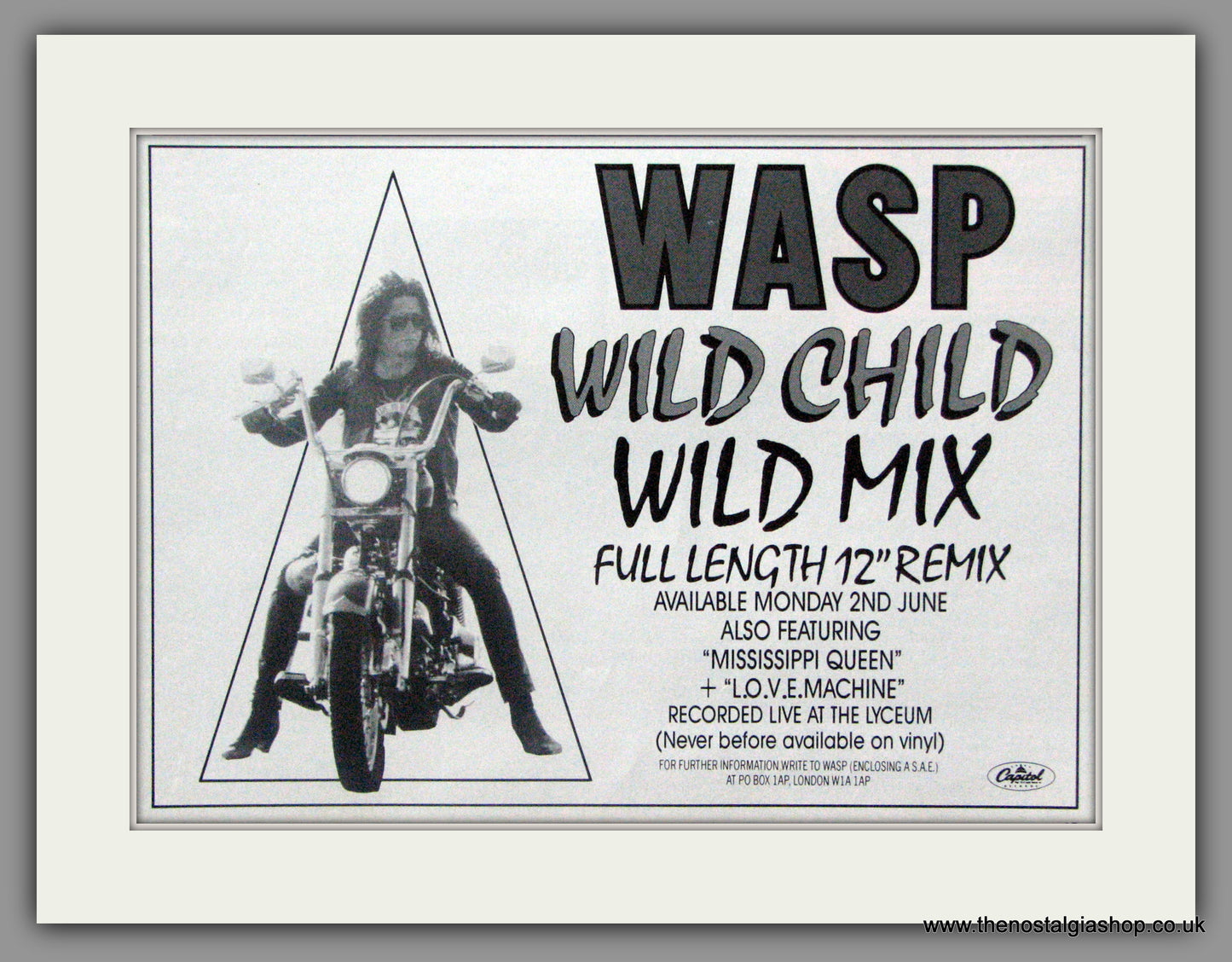 WASP. Wild Child. 1986 Original Advert (ref AD50981)