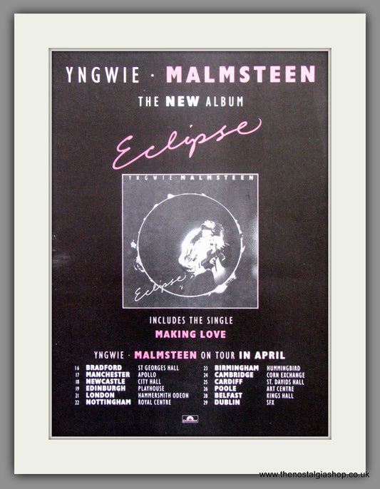 Yngwie Malmsteen. Eclipse. Plus UK Tour Dates. 1990 Original Advert (ref AD51561)