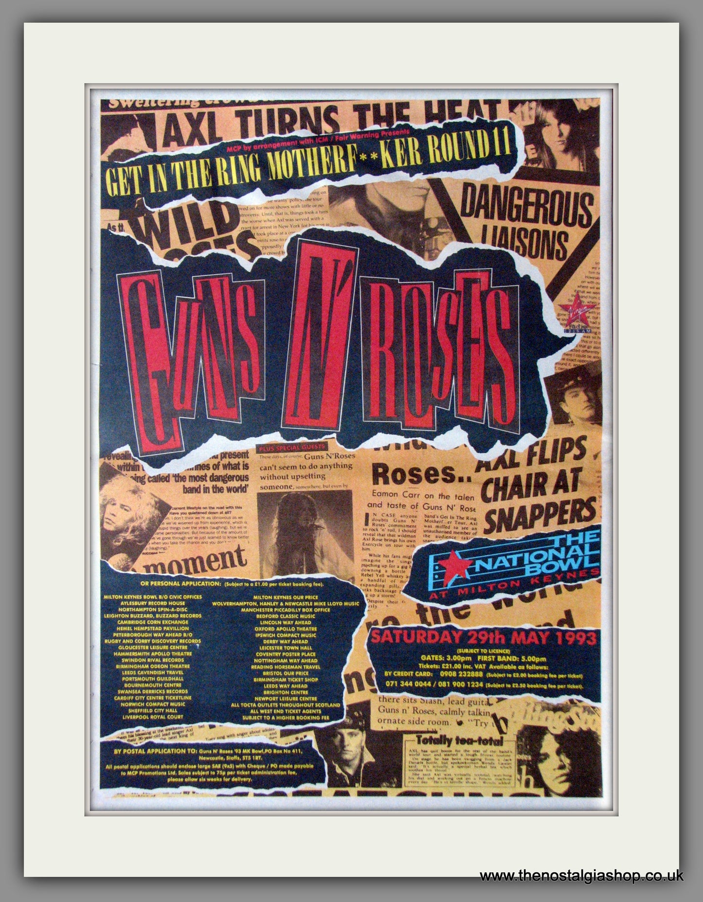 Guns N' Roses. Milton Keynes Bowl Original Vintage Advert 1993 (ref AD11206)