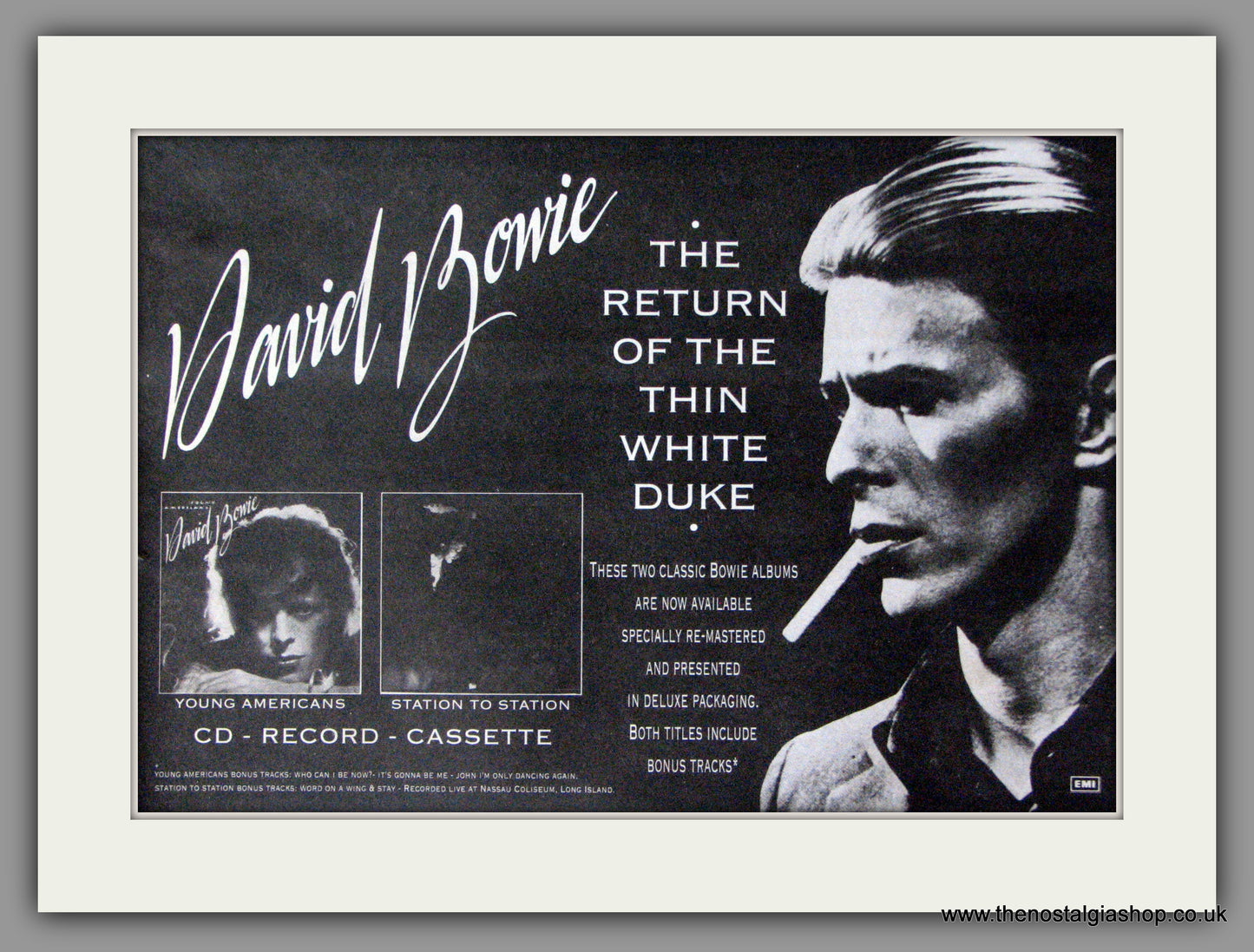 David Bowie. Return Of The Thin White Duke.  Vintage Advert 1991 (ref AD50845)