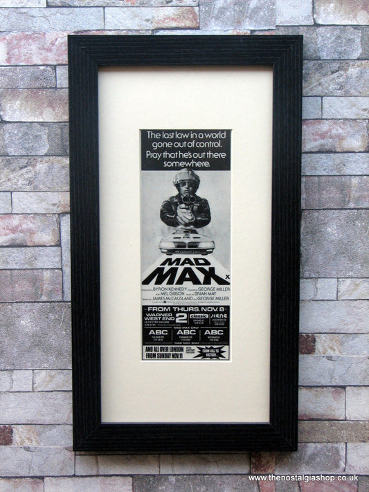Mad Max. Framed Original Advert 1979.