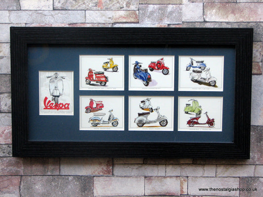 Vespa Scooters. Framed Card Set.