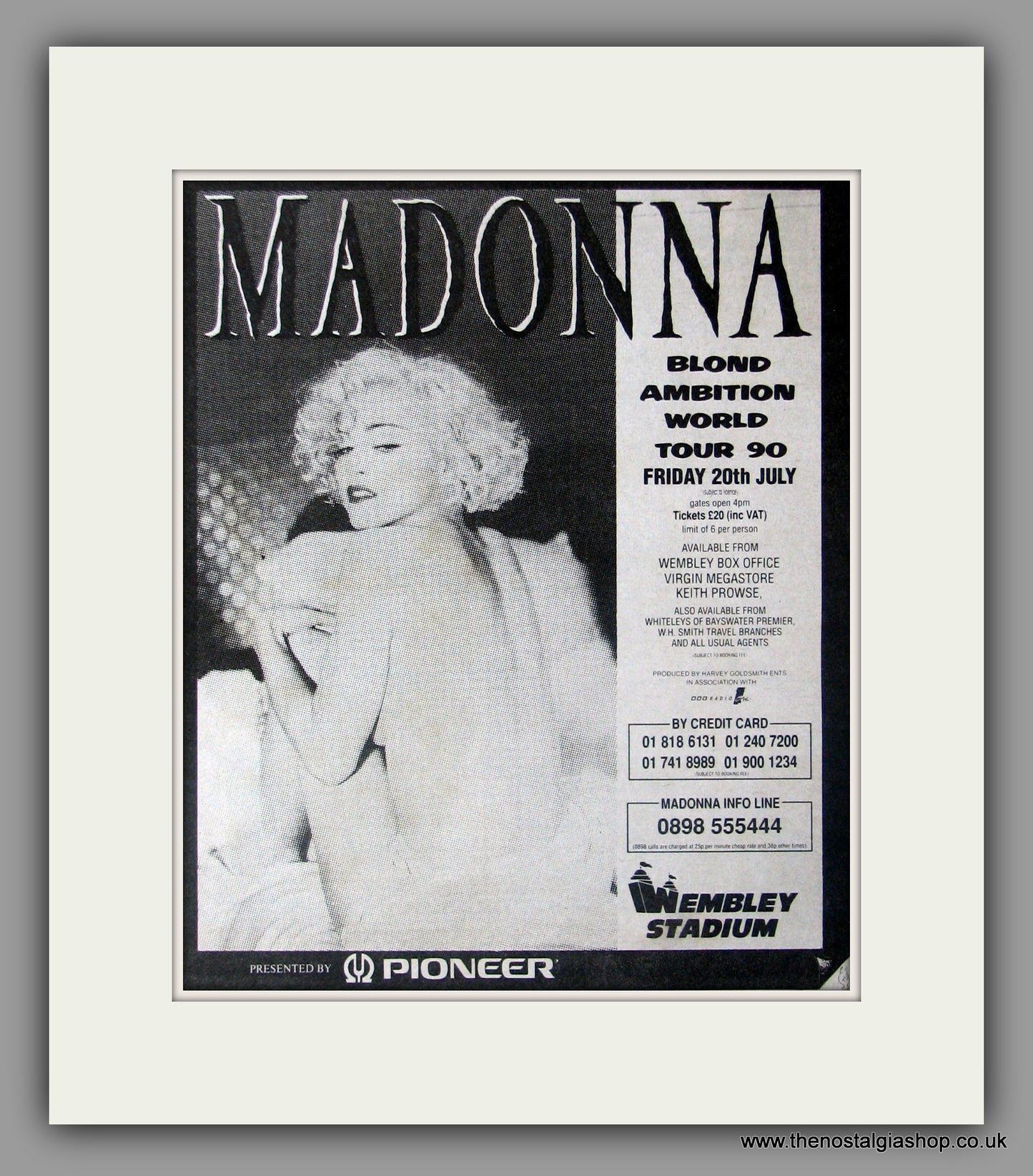 Madonna. Blond Ambition World Tour 1990 Original Advert (ref AD50898)