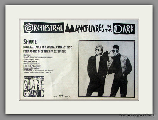 Orchestral Manoeuvres In The Dark. Shame. Vintage Advert 1987 (ref AD51095)