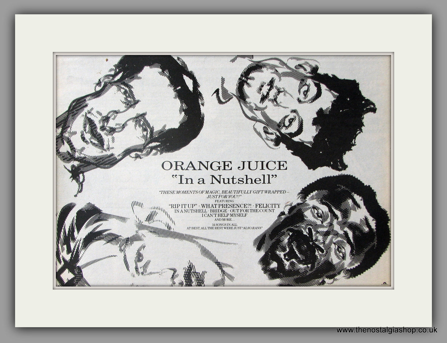 Orange Juice. In A Nutshell. Vintage Advert 1985 (ref AD51102)