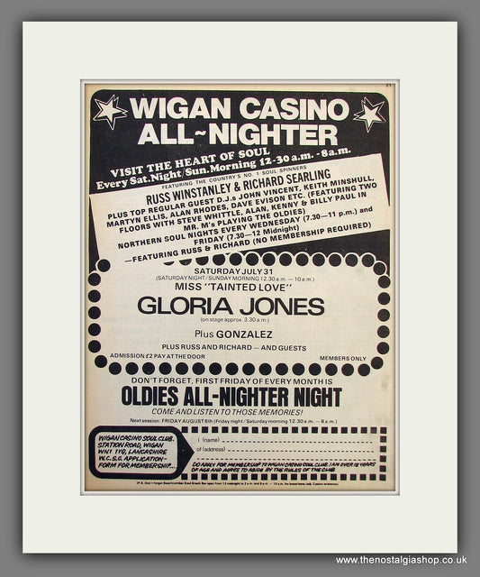 Wigan Casino All Nighter. Soul Club. 1976 Original Advert (ref AD55965)