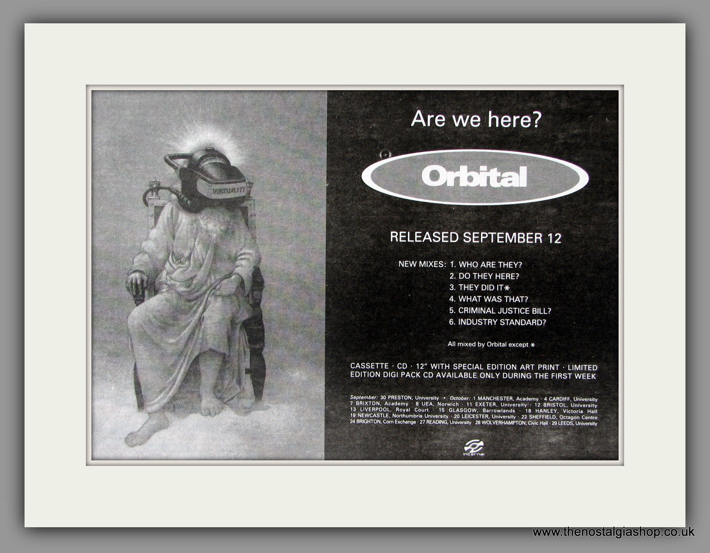 Orbital. Are We Here. Vintage Advert 1994 (ref AD51111)