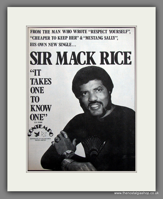 Sir Mack Rice. It Takes One To Know One. 1976 Original Advert (ref AD55999)