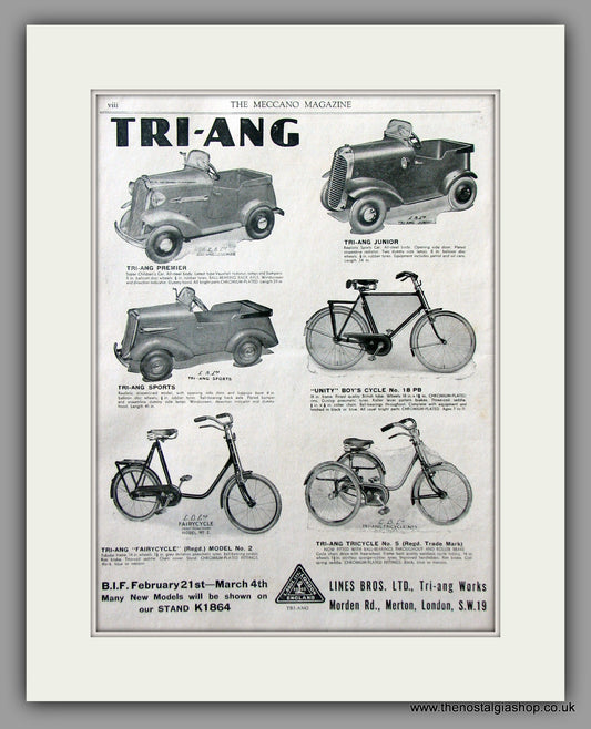 TRI-ANG Pedal Cars and Cycles. Original Advert 1938 (ref AD51041)