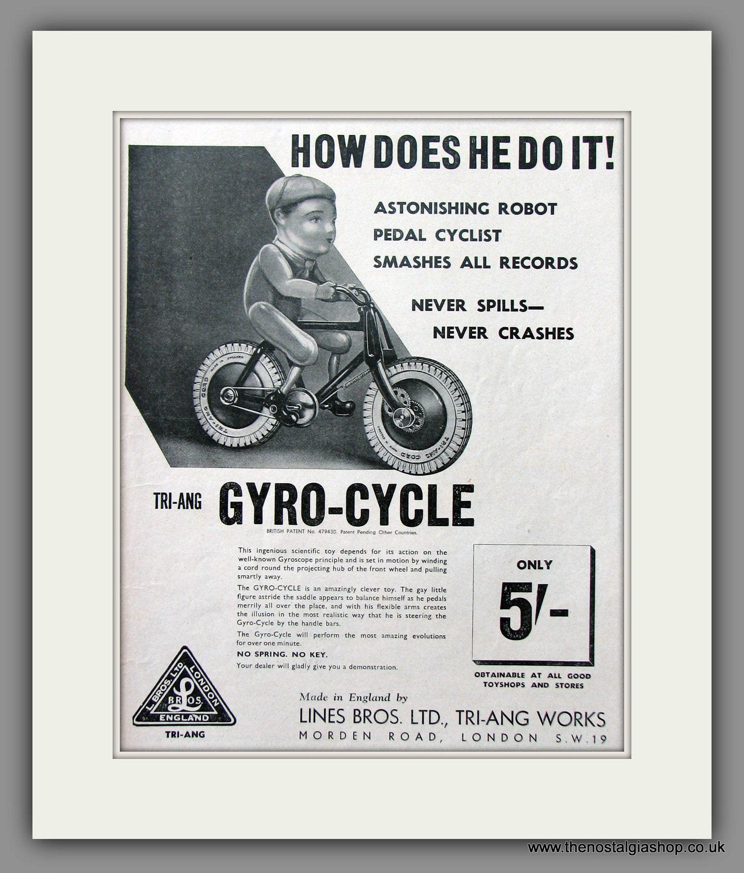 Gyro-Cycle by TRI-ANG. Original Advert 1939 (ref AD51043)