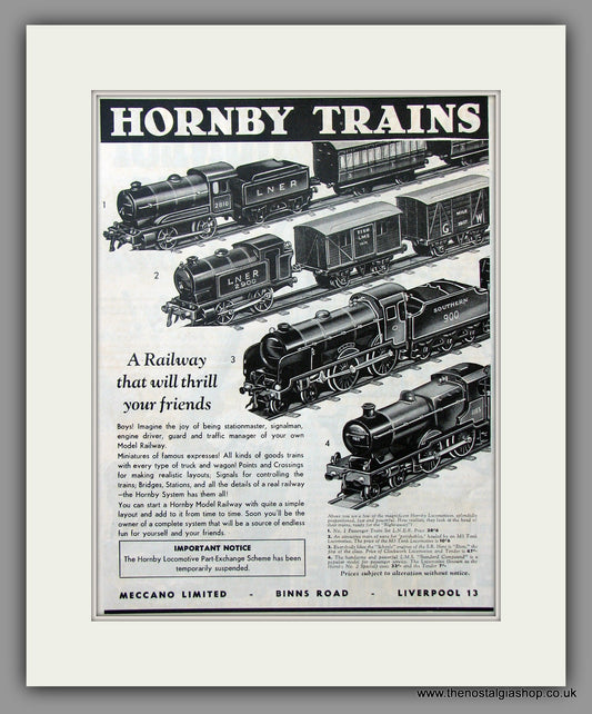 Hornby Trains. Original Advert 1940 (ref AD51047)