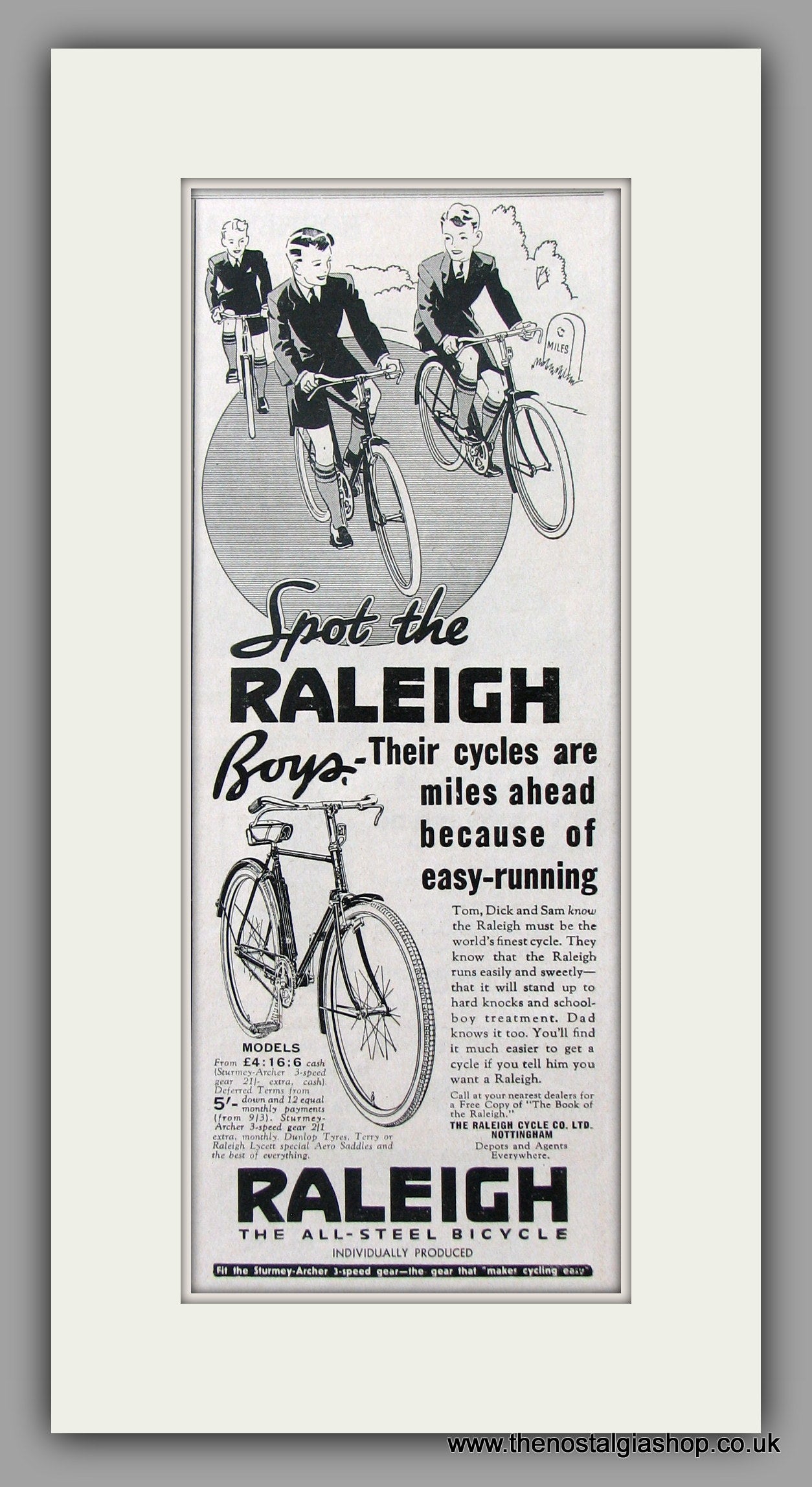 Raleigh Bicycles for Boys. Original Advert 1938 (ref AD51044)