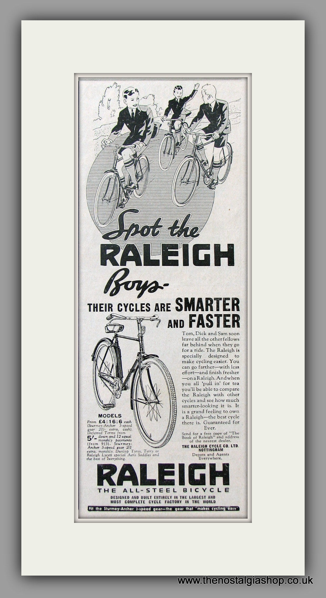 Raleigh Bicycles for Boys. Original Advert 1938 (ref AD51045)
