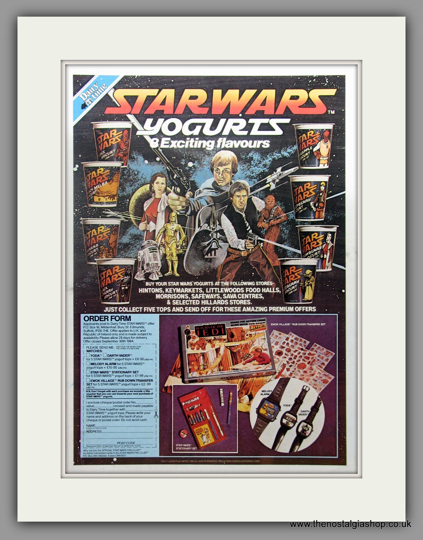 Star Wars Yogurts in 8 Flavours. Original Advert 1984 (ref AD51050)