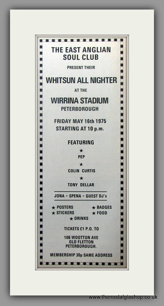 East Anglian Soul Club. Whitsun All Nighter. 1975 Original Advert (ref AD51077)