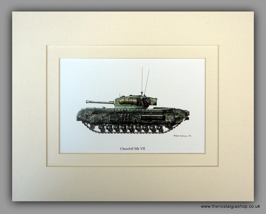 Churchill Mk VII British Tank. Mounted Print