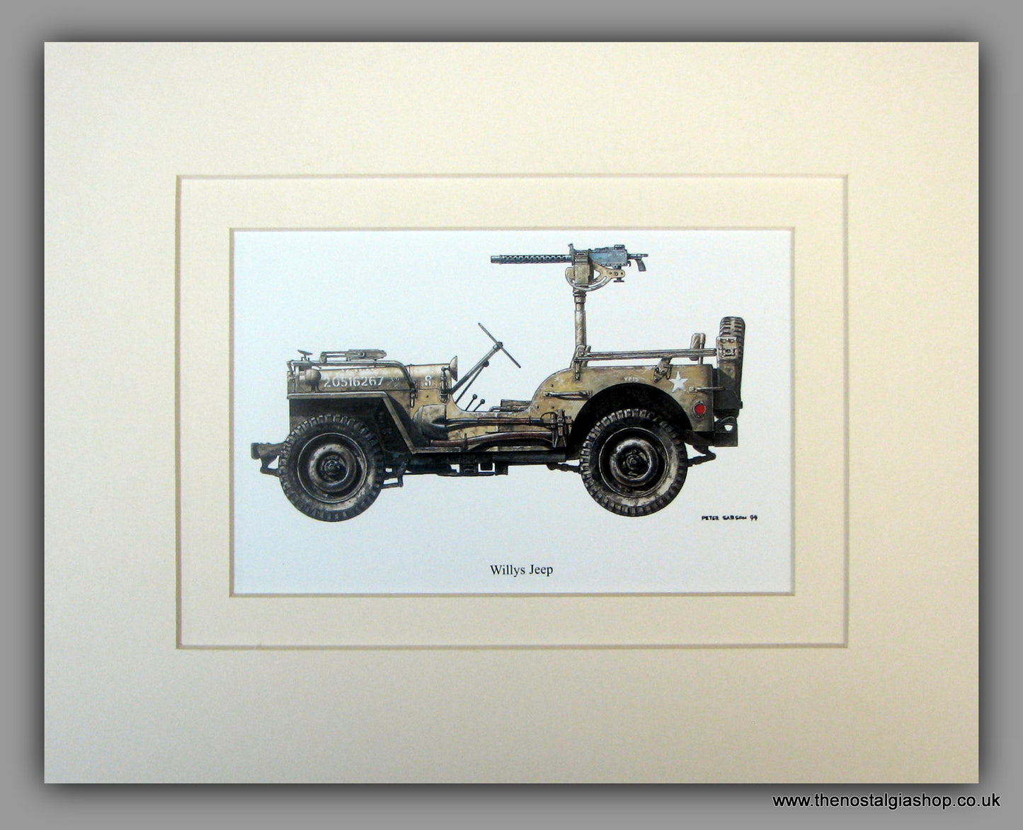 Willys Jeep American Vehicle. Mounted Print