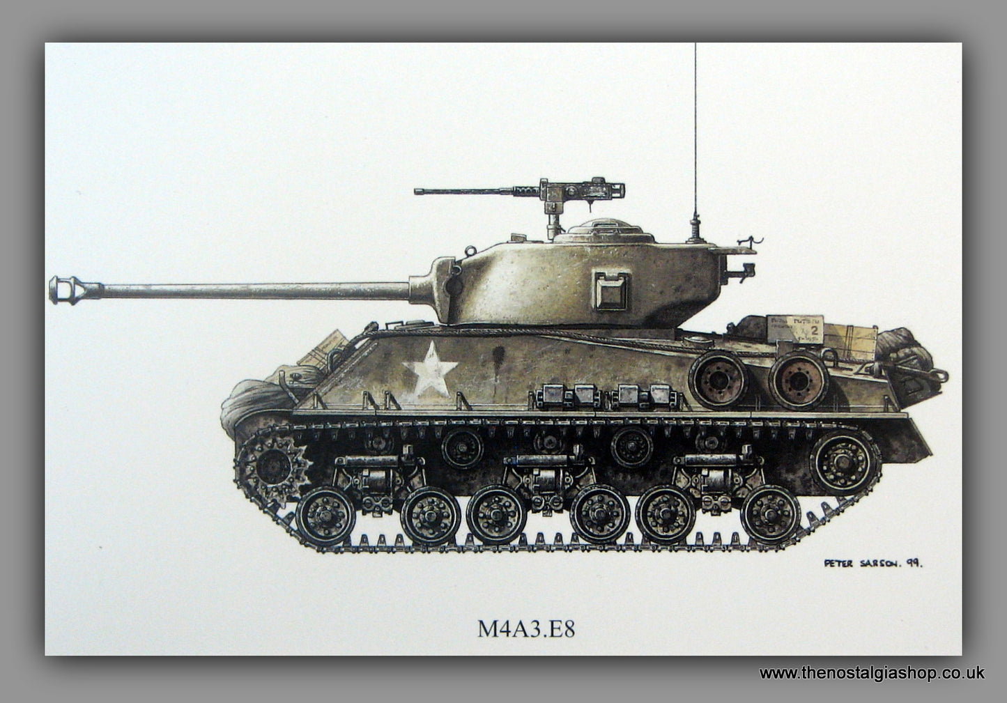 M4A3. E8 American Tank. Mounted Print