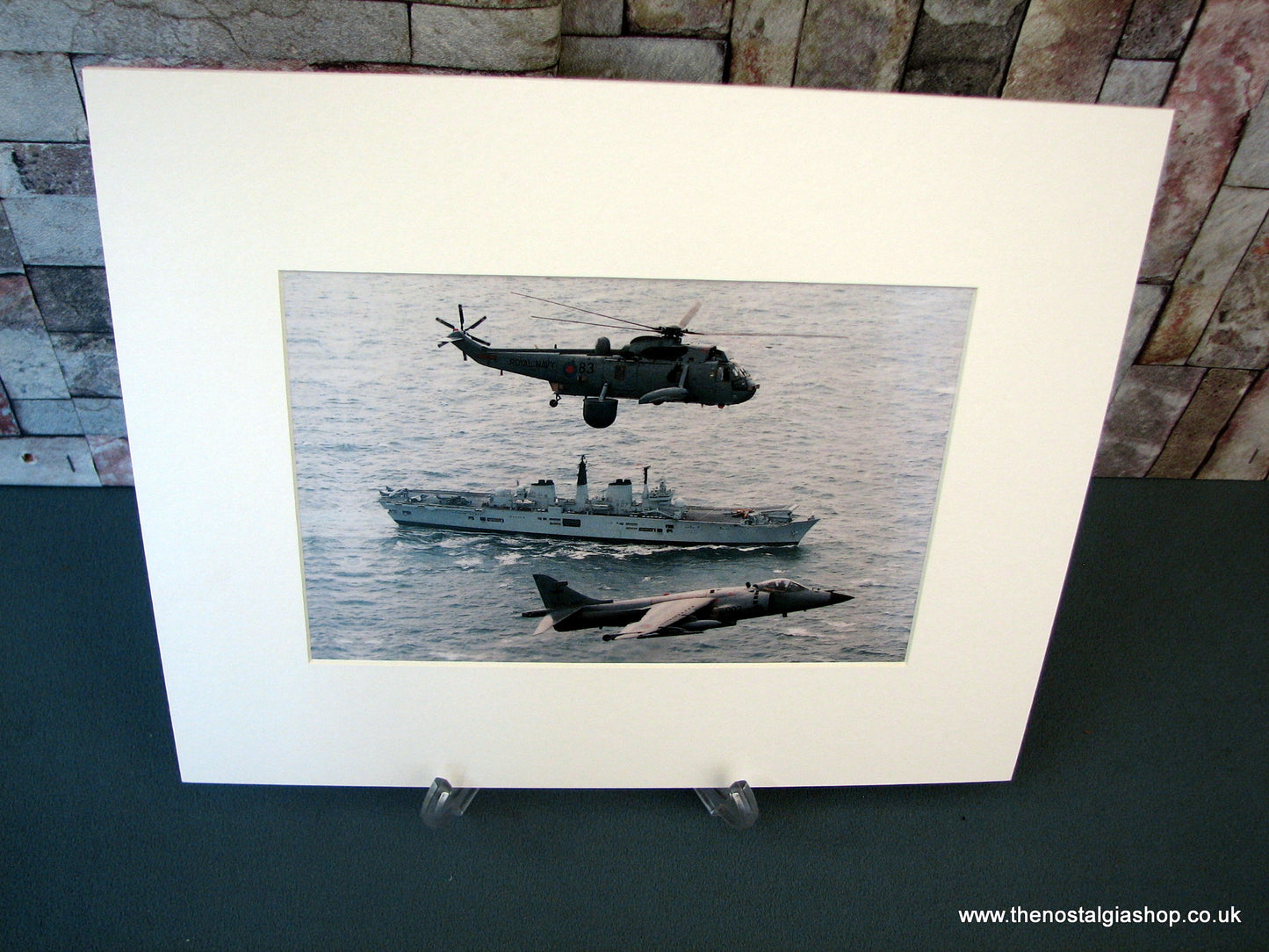 British Forces Print, Featuring Sea King, Ark Royal and Harrier. Mounted Print.