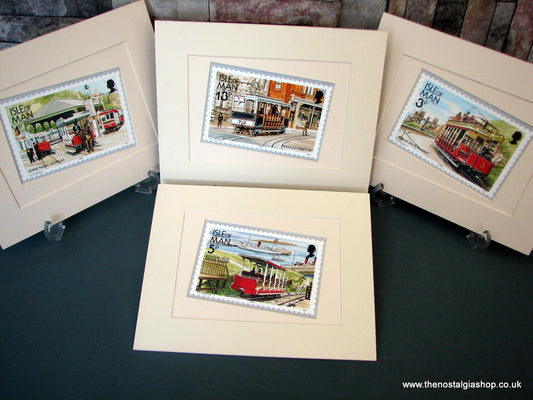 Trams on the Isle of Man. Set of 4 Mounted Prints.