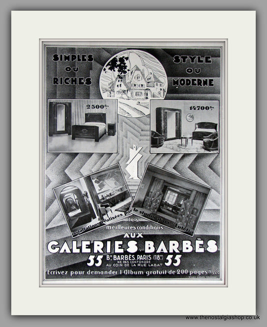 Barbes. Paris Furniture. Original French Advert 1929 (ref AD11444)