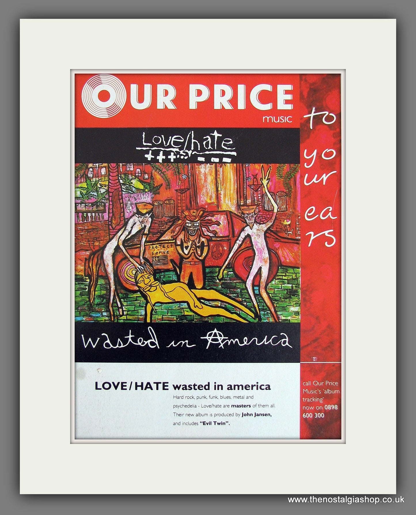Love/Hate Wasted In America. Original Vintage Advert 1992 (ref AD56187)