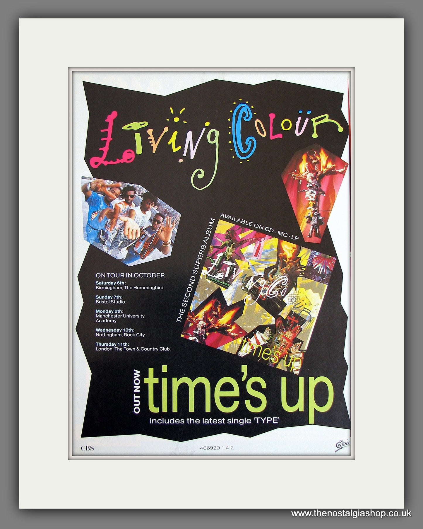 Living Colour Times Up. Original Vintage Advert 1990 (ref AD56204)