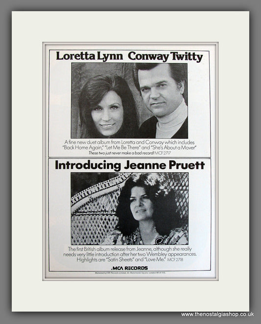 Loretta Lynn Conway Twitty & Introducing Jeanne Pruett. Original Vintage Advert 1975 (ref AD56217)