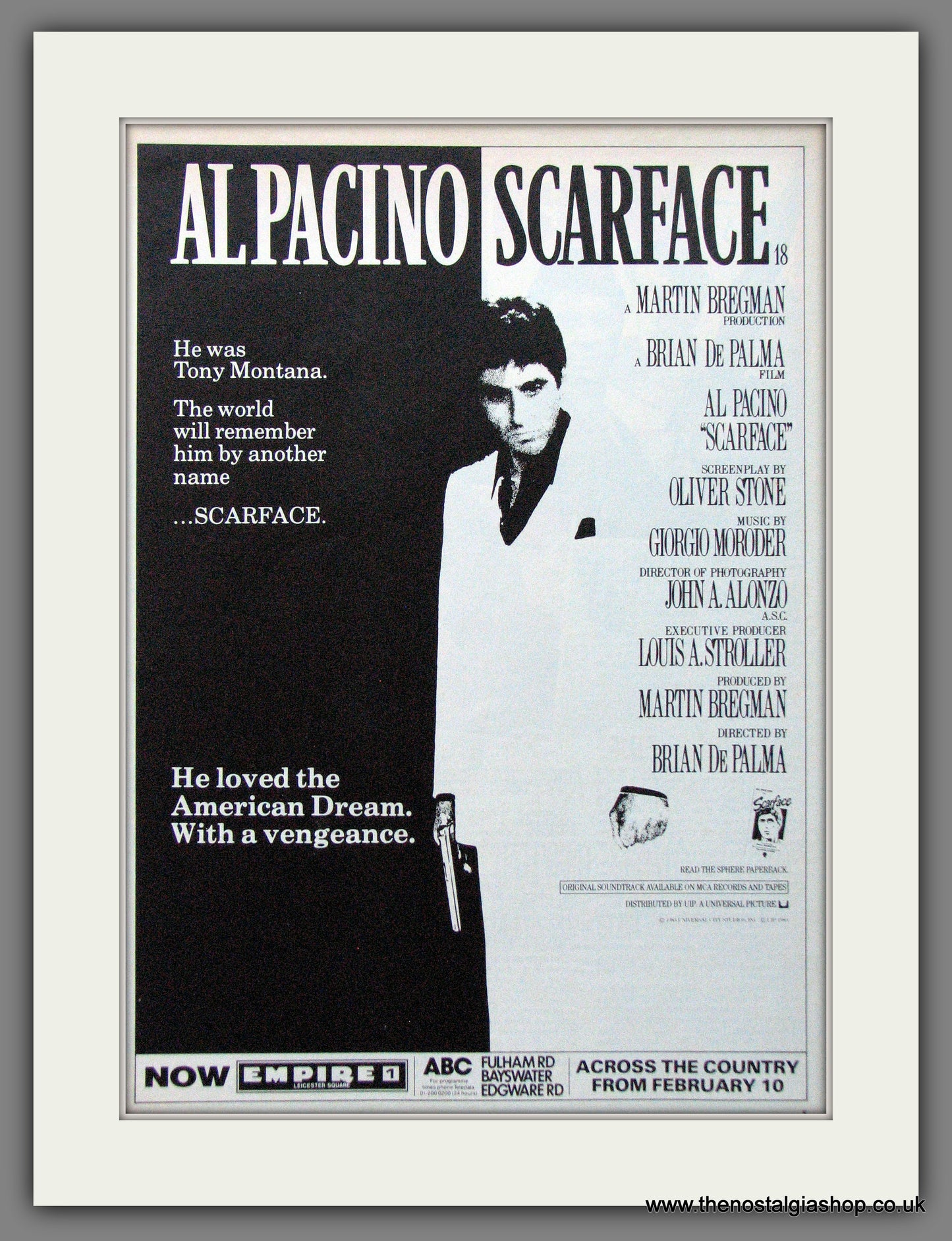 Scarface. Al Pacino. Vintage Advert 1984 (ref AD56175)