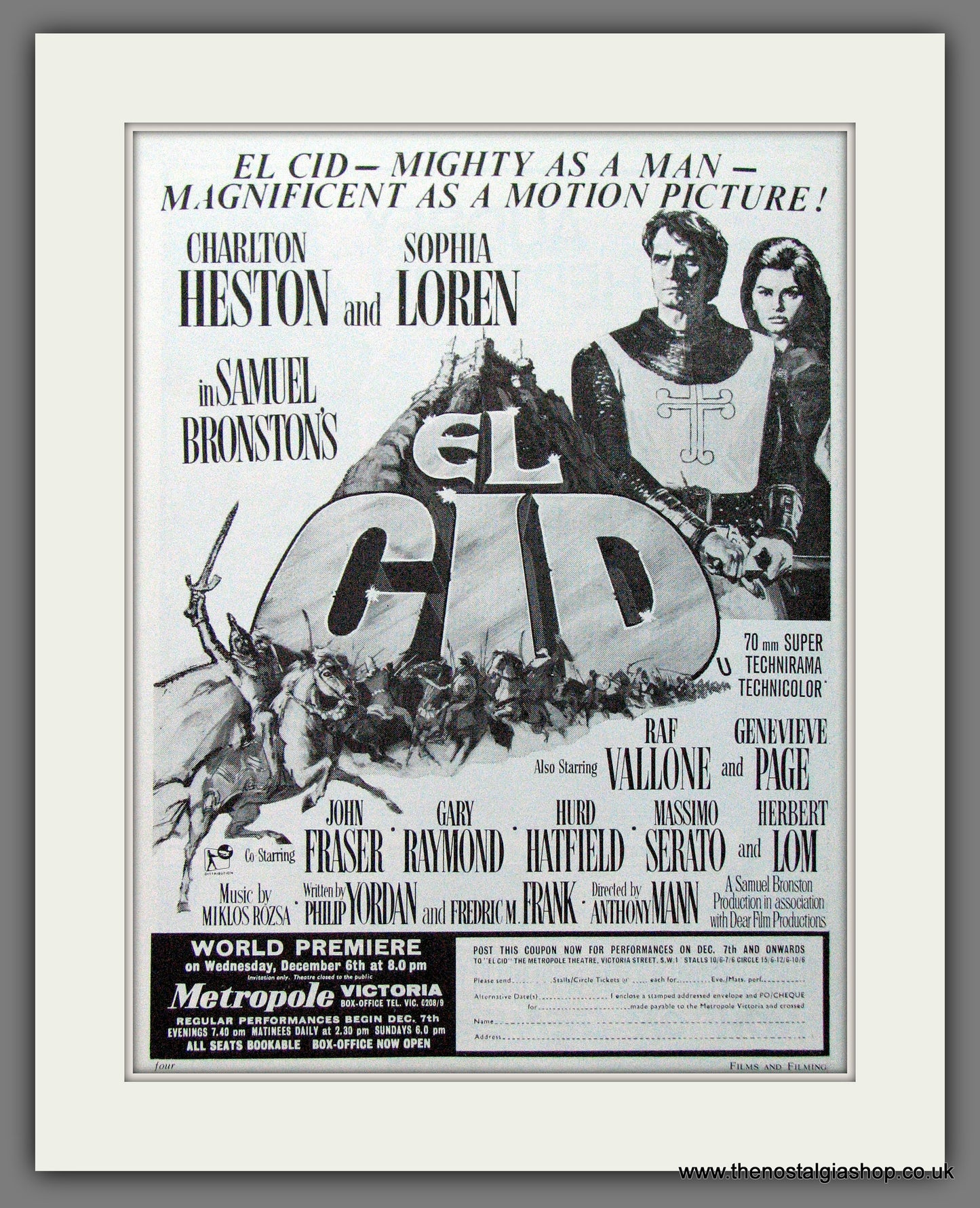 El Cid. Charlton Heston. 1961 Original advert (AD56176)