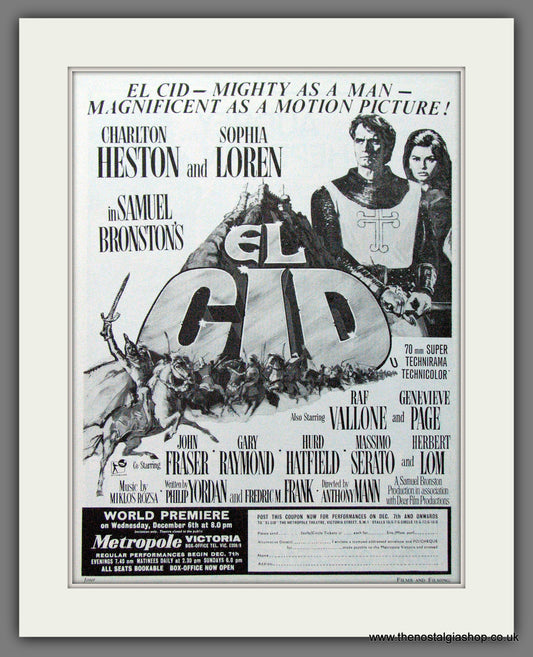 El Cid. Charlton Heston. 1961 Original advert (AD56176)