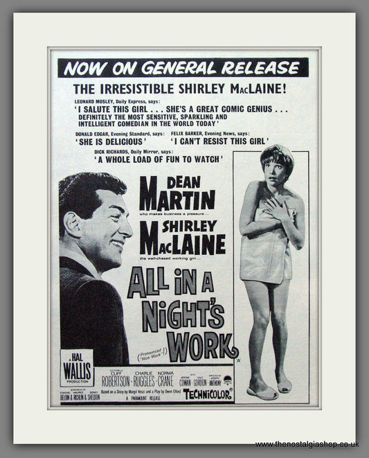 All In A Night's Work. Dean Martin. Vintage Advert 1961 (ref AD56264)