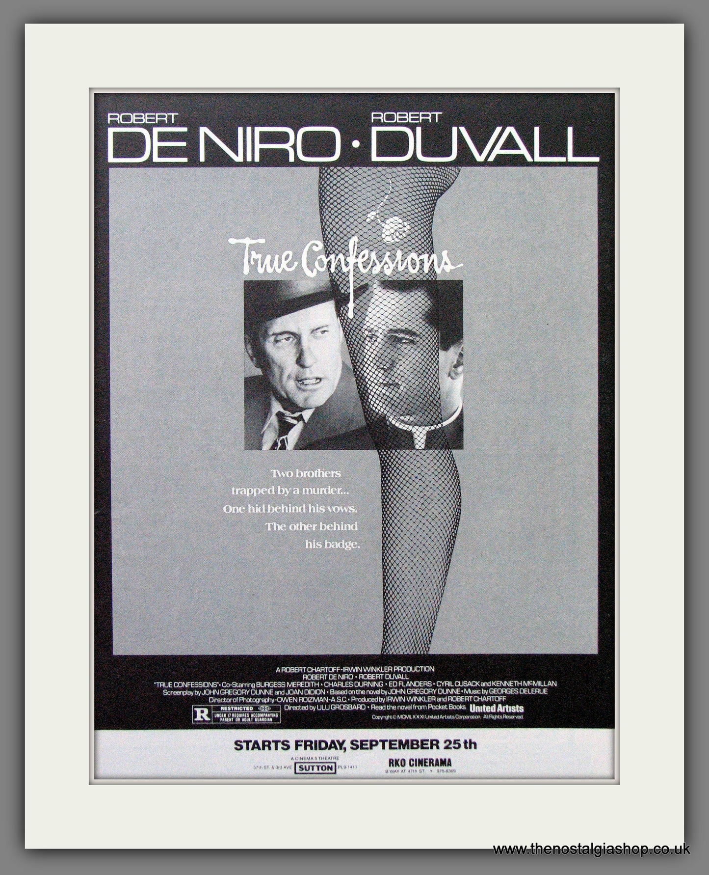 True Confessions. Robert De Niro. Vintage Advert 1981 (ref AD56291)