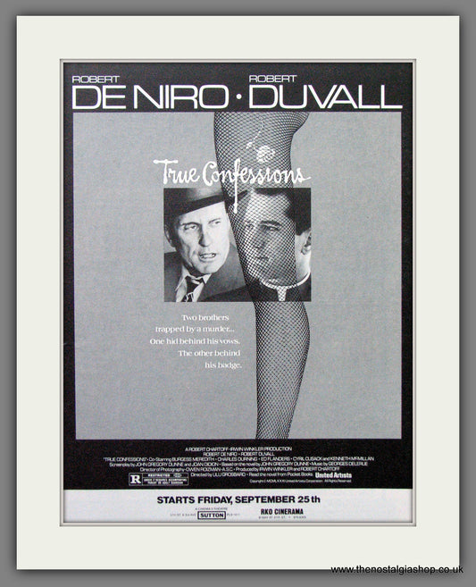 True Confessions. Robert De Niro. Vintage Advert 1981 (ref AD56291)