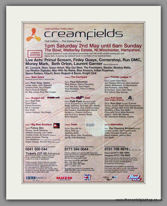Creamfields Festival 1998. Original Advert (ref AD11250)