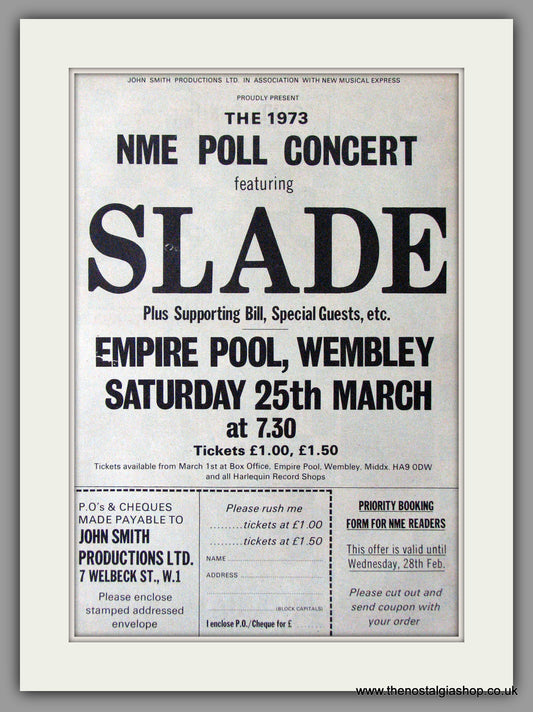 Slade. Empire Pool, Wembley. Original Advert 1973 (ref AD11288)