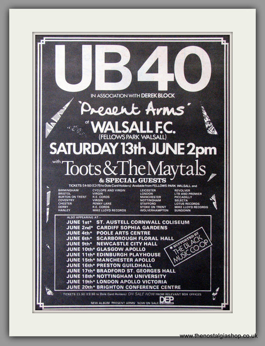 UB40. Walsall F.C. 13th June. Plus UK Tour dates. Original Advert 1981 (ref AD11296)