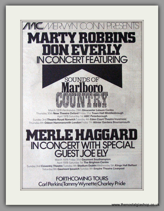 Marty Robbins, Don Everly on Tour. Vintage Advert 1978 (ref AD11324)