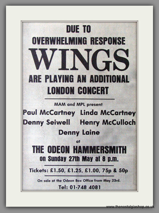 Wings Live at The Odeon Hammersmith. Vintage Advert 1973 (ref AD11333)