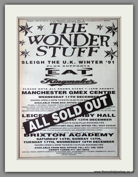 Wonder Stuff (The) UK Tour '91 Vintage Advert 1991 (ref AD11340)