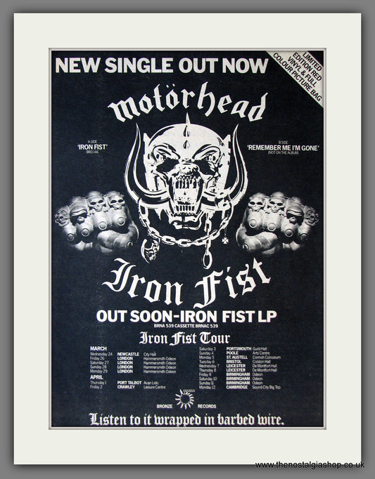 Motorhead. Iron Fist. Original Advert 1982 (ref AD13862)