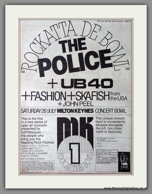 Rockatta De Bowl. The Police, UB40. Vintage Advert 1980 (ref AD11361)