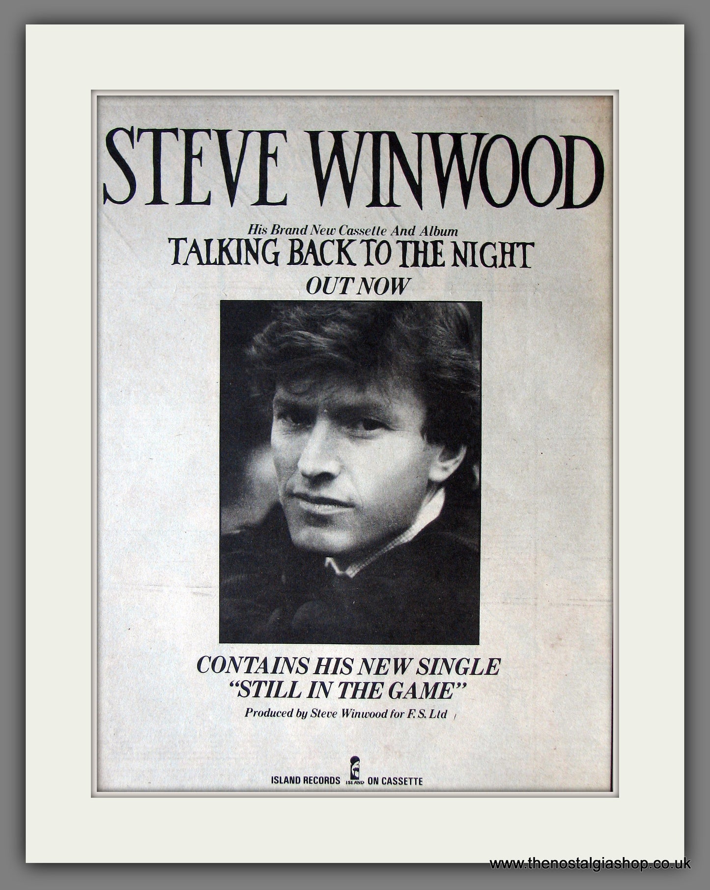 Steve Winwood. Talking Back To The Night. Original Advert 1982 (ref AD13864)