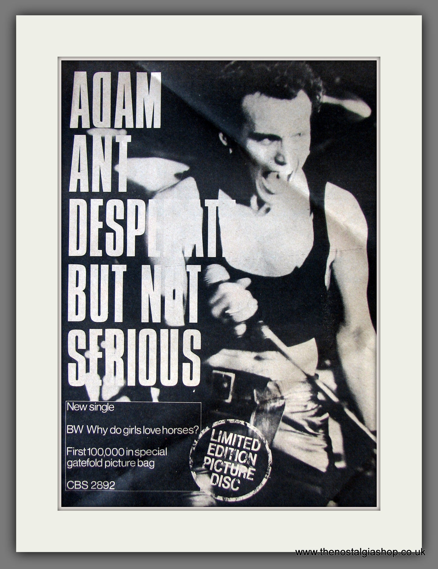 Adam Ant. Desperate But Not Serious. Original Advert 1982 (ref AD13869)