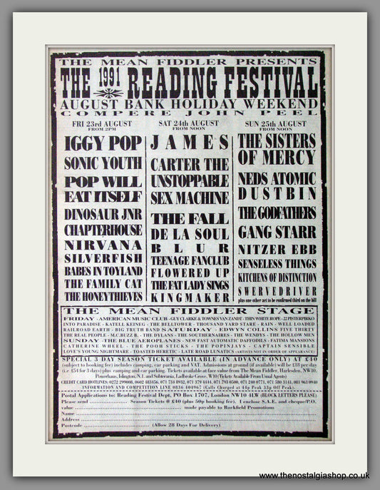 Reading Festival '91  Rock Festival. Vintage Advert 1991 (ref AD11400)