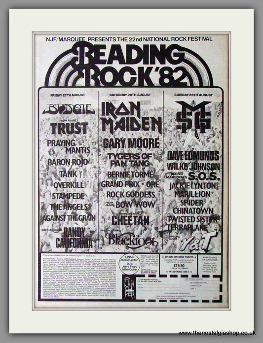 Reading Rock '82  Rock Festival. Vintage Advert 1982 (ref AD11396)