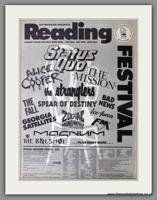Reading Festival '87  Rock Festival. Vintage Advert 1987 (ref AD11398)