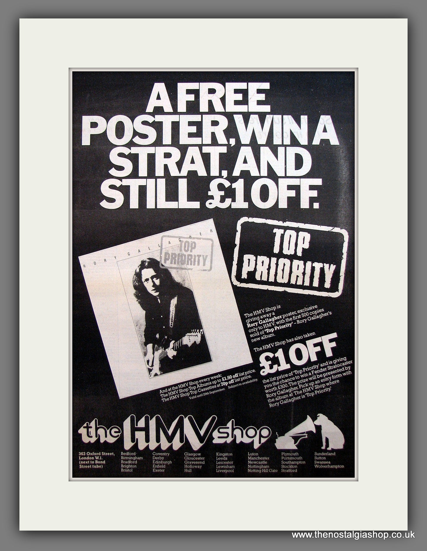 Rory Gallagher. Top Priority. Vintage Advert 1979 (ref AD13906)