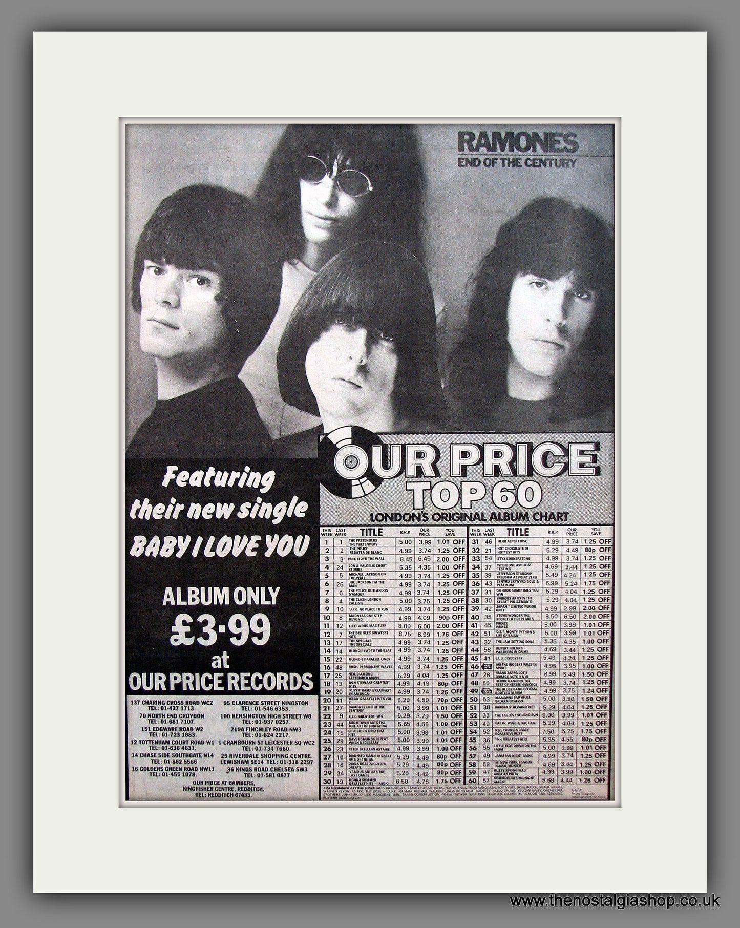 Ramones. End Of The Century. Vintage Advert 1980 (ref AD13928)